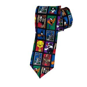 Looney Tunes Stamp Collection Necktie - Warner Bros. 1997 - Colorful Cartoon Cha